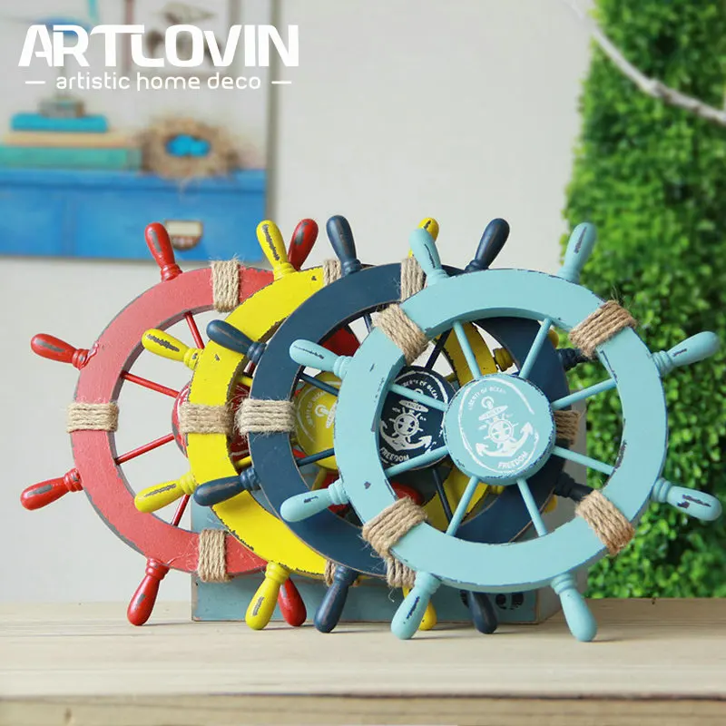 Leme do Barco de Madeira Acessórios de Decoração para Casa Casa de Parede Praia do Mar Figurinhas com Corda de Cânhamo Mediterrâneo Marinha Decoração Artesanato de Parede Decorativo