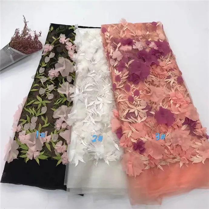 

African French Lace Fabric High Quality African 3D Applique Tulle Lace Fabric For Wedding peach French Lace Fabric Green