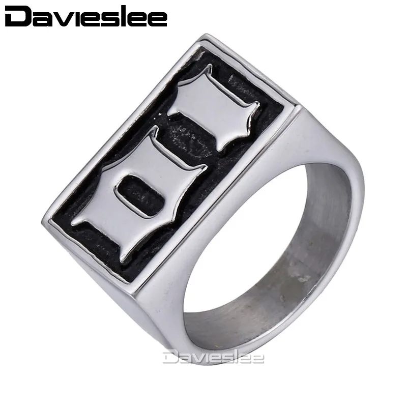 

15.5mm Rock N Roll Punk Black Silver Tone Initial Letter IO Mortorcycle Mens Boys 316L Stainless Steel Signet Ring LHR276