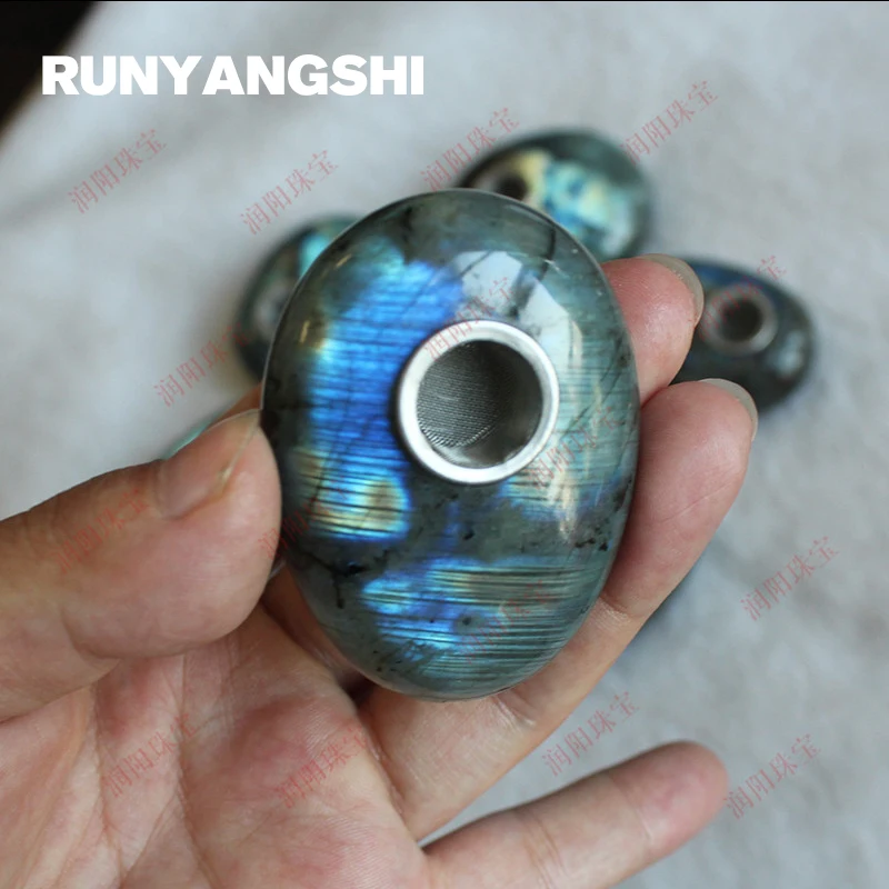 

Labradorite Stone Smoking Pipe Oval Shape Colorful Stones and Minerals High Quality Wholesale Factory Stone Runyangshi DL01