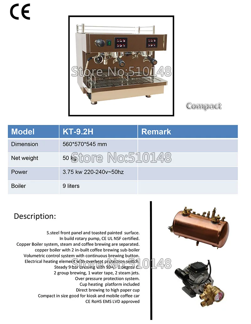 KT-9.2H Коммерческая полуавтоматическая кофемашина экономичная Эспрессо машина 2 группа нержавеющая сталь кофеварка