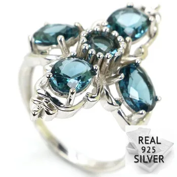 

Guarantee 6.5g Real 925 Solid Sterling Silver London Blue Topaz Woman's Rings 33x22mm
