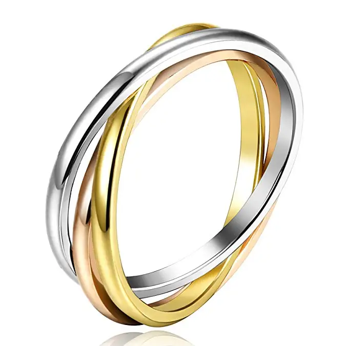 

Women Rolling Thumb Ring Stackable Size 5-12 Stainless Steel Triple Interlocked Wedding Ring for Men