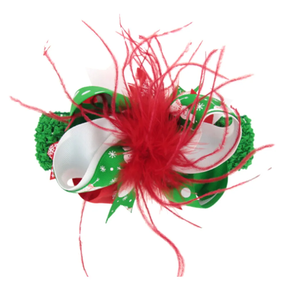 

Hot selling Christmas children feather bows headbands cute girls hair hairpin Dual use holiday accessories 6 colors