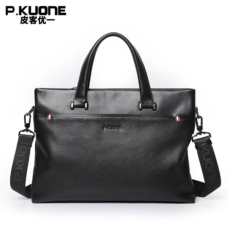 

P.KUONE Brand Design Genuine Cow Leather Business Briefcase Men fashion Handbag Shoulder Messenger Crossbody Travel Laptop Bag