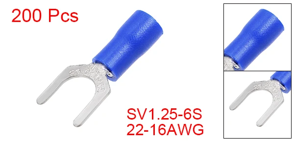 Uxcell 200 шт. 22-16AWG SV1.25-6S/SV1.25-4S/SV1.25-3.7S/SV1.25-3.2 ОБЖИМНАЯ Изолированная клемма вилка Spade синий красный желтый черный