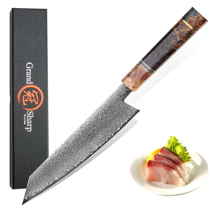 Нож шеф повара ручной работы из японской дамасской стали Kiritsuke 67 слоев VG10
