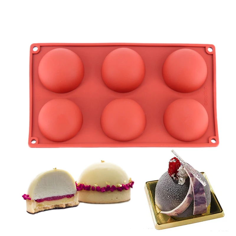 

Silicone 3D 6 Cavity Half Circle Shaped Baking Cake Mold Chocolate Mousse Desserts Molds Mould for Cake Pan Decorating Tools