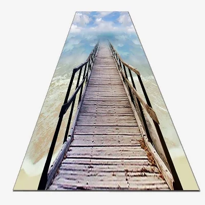 Дерево Деревянный мост голубое небо ходьба 3d принт Нескользящая микрофибра моющийся длинный бегун коврик коврики для прихожей