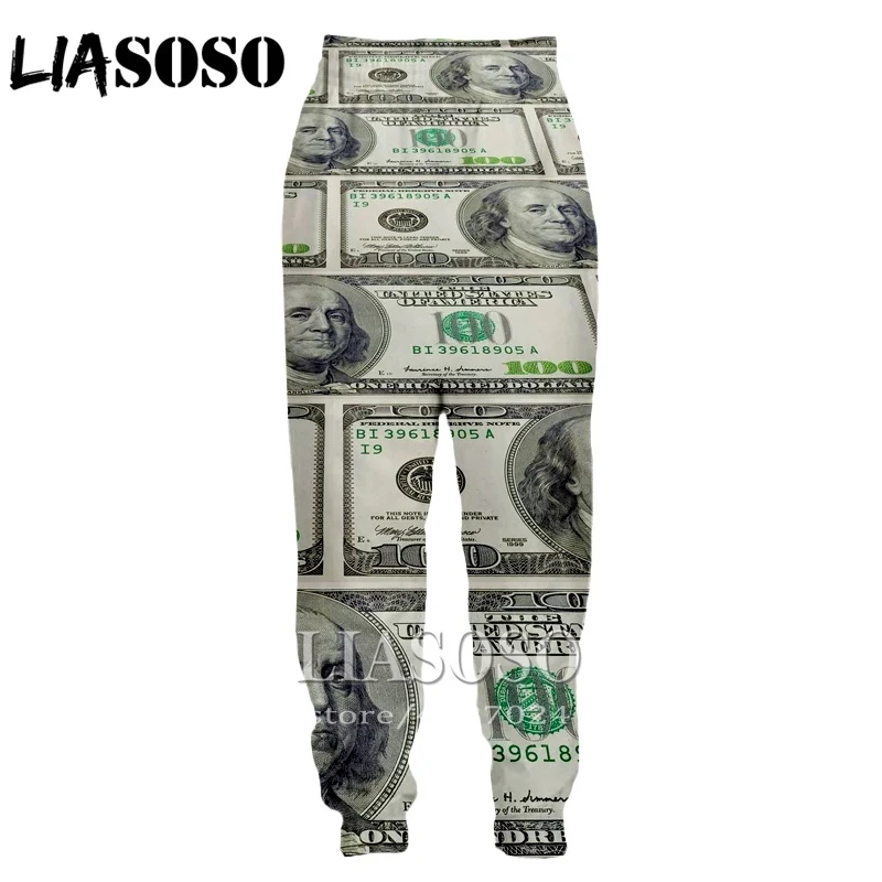 LIASOSO 3d принт Для мужчин Для женщин мультфильм деньги Золото Harajuku Топ Полная длина пот Штаны зима Штаны аниме повседневные забавные брюки E234