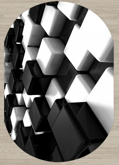 

Else Black White Cubes Boxes Abstract 3d Pattern Print Non Slip Microfiber Living Room Modern Oval Washable Area Rug Carpet