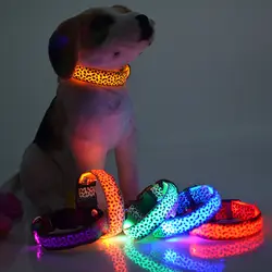 Лидер продаж Леопардовыми пятнами Световой LED флуоресцентные ошейник для домашних животных анти-потерянный размеры S-XL