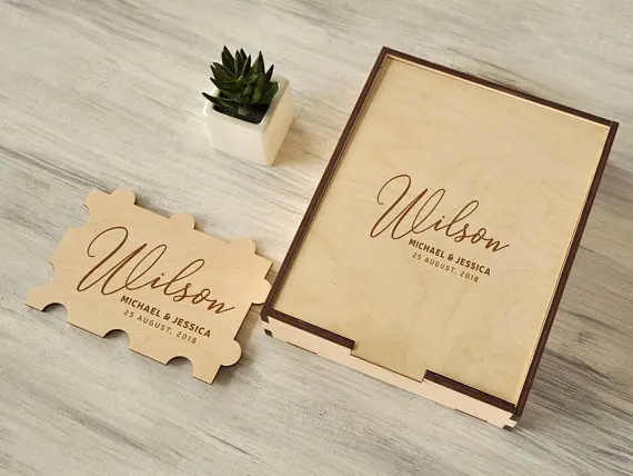personalize rustic wood jigsaw puzzles wedding guest books Alternative signature guestbooks with sign board party photo props