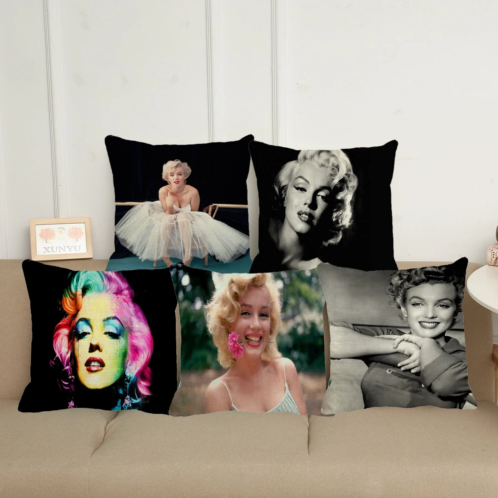 

XUNYU Beautiful Sexy Female Marilyn Monroe Pattern Linen Decoration Pillowcase Cushion Cover Sofa Waist Pillowcase XL047