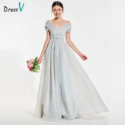 Dressv Элегантный серебряный с открытыми плечами короткое платье подружки невесты рукава линии Свадебная вечеринка для женщин Пол Длина