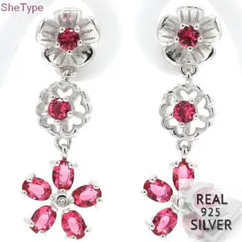 

5.0g Pink Raspberry Rhodolite Garnet Mother's Day Gift Real 925 Solid Sterling Silver Earrings 31x11mm