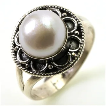 

StarGems(tm) Natural River Pearl Unique design 925 Sterling Silver Ring Size 8