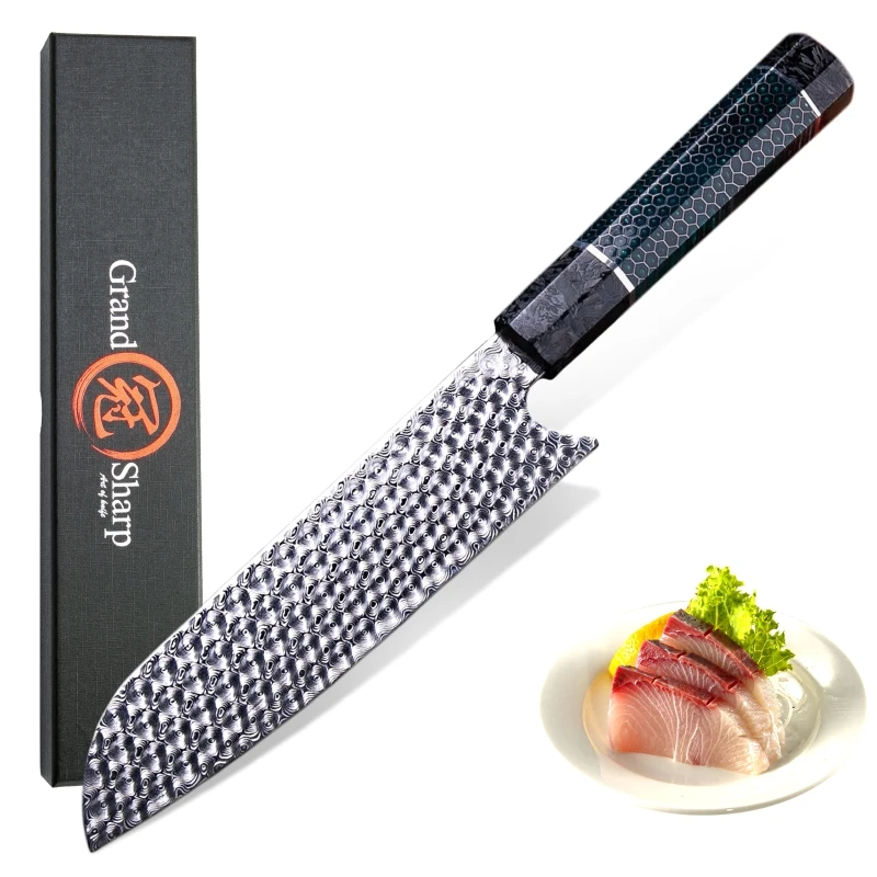 

Handmade Santoku Knife 110 layers Damascus Steel Luxury Kitchen Knives Professional Chef Cooking Tools Honeycomb Design Handle