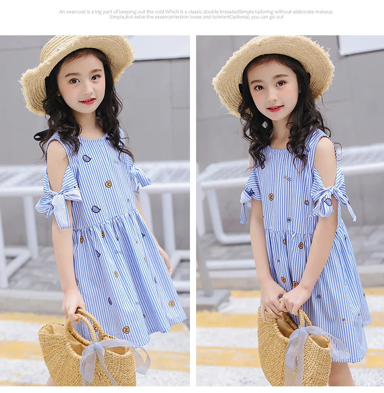 Kids Girls Off Shoulder Bowknot Sleeve Dress 9