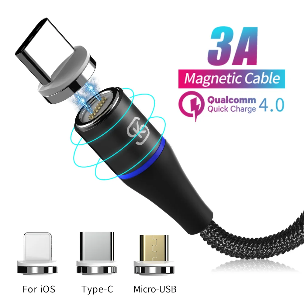 Магнитный кабель SIKAI 3A Micro usb type C для iPhone Lightning Кабель 1 м провод быстрого заряда