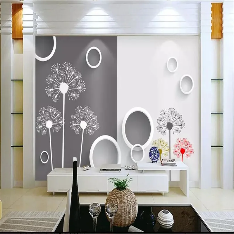 

Simple black and white dandelion 3D TV background wall manufacturers wholesale wallpaper mural custom photo wall