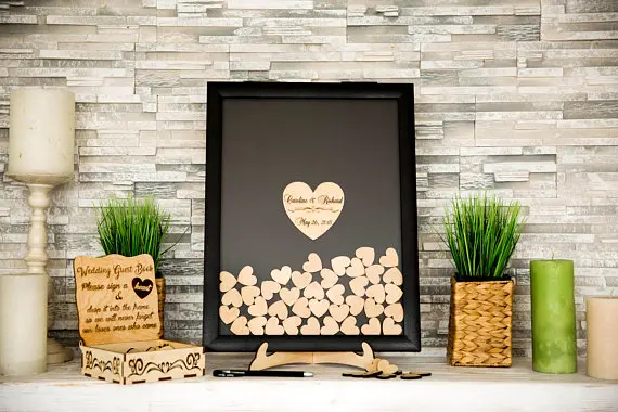 

personalized names date wooden frame Wedding Guest Book Alternative Drop Box guestbook Drop top guest books birthday decorations