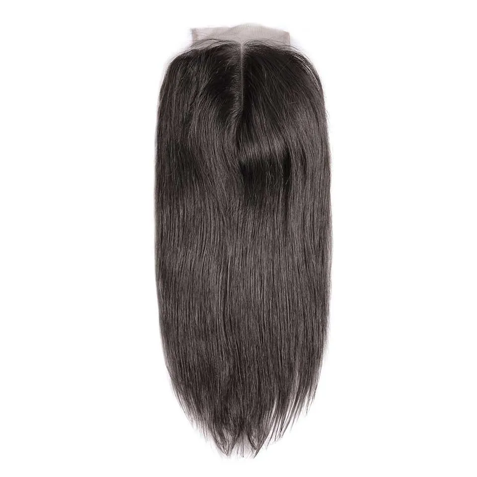 

Virgin Brazilian Straight Hair Lace Closure 4x4 Free Part 130% Density Top Swiss Lace Natural Black Brazilian Human Hair