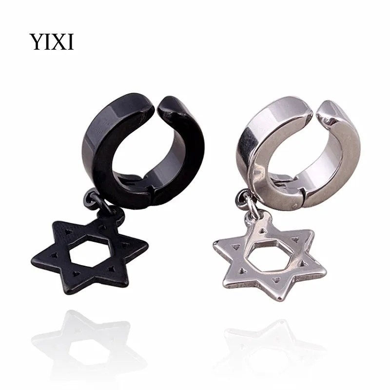 

YIXI Earcuff Earring Punk Stainless Steel Clip On Earring Men Women Six-pointed Star Pendientes Clip Earrings Without Piercing