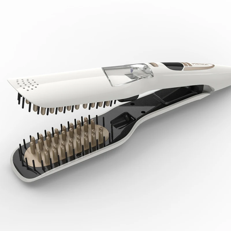 Pritech Профессиональный паровой выпрямитель для волос, керамическая выпрямляющая щетка для волос, утюжок с распылителем, инструменты для укладки пара, светодиодный дисплей - Цвет: White