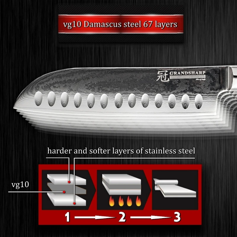 GRANDSHARP нож из дамасской стали 67 слоев японской дамасской стали японский дамасский кухонный нож сантоку поднос для суши и сашими шеф-повара