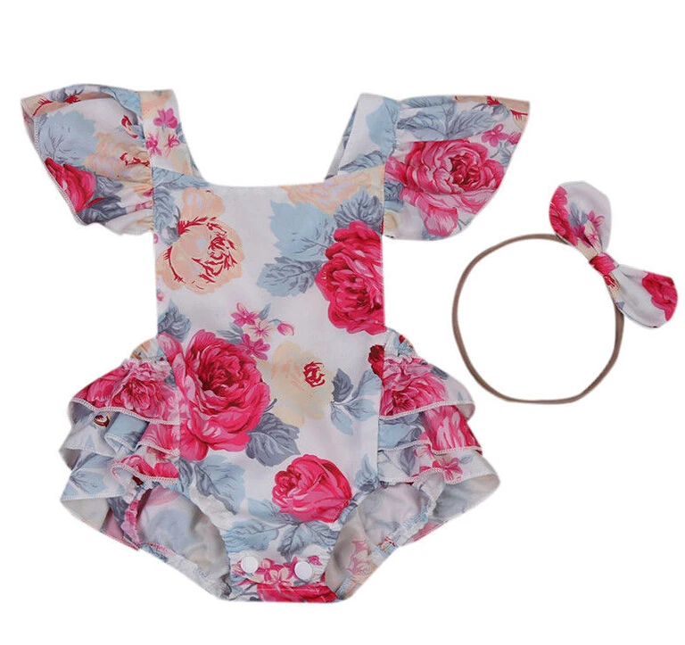 

Newborn Infant Baby Girl Clothing Tops Floral Bodysuit Short Sleeve Ruffles Cute Jumpsuit Outfits Sunsuit Clothes Baby Girls