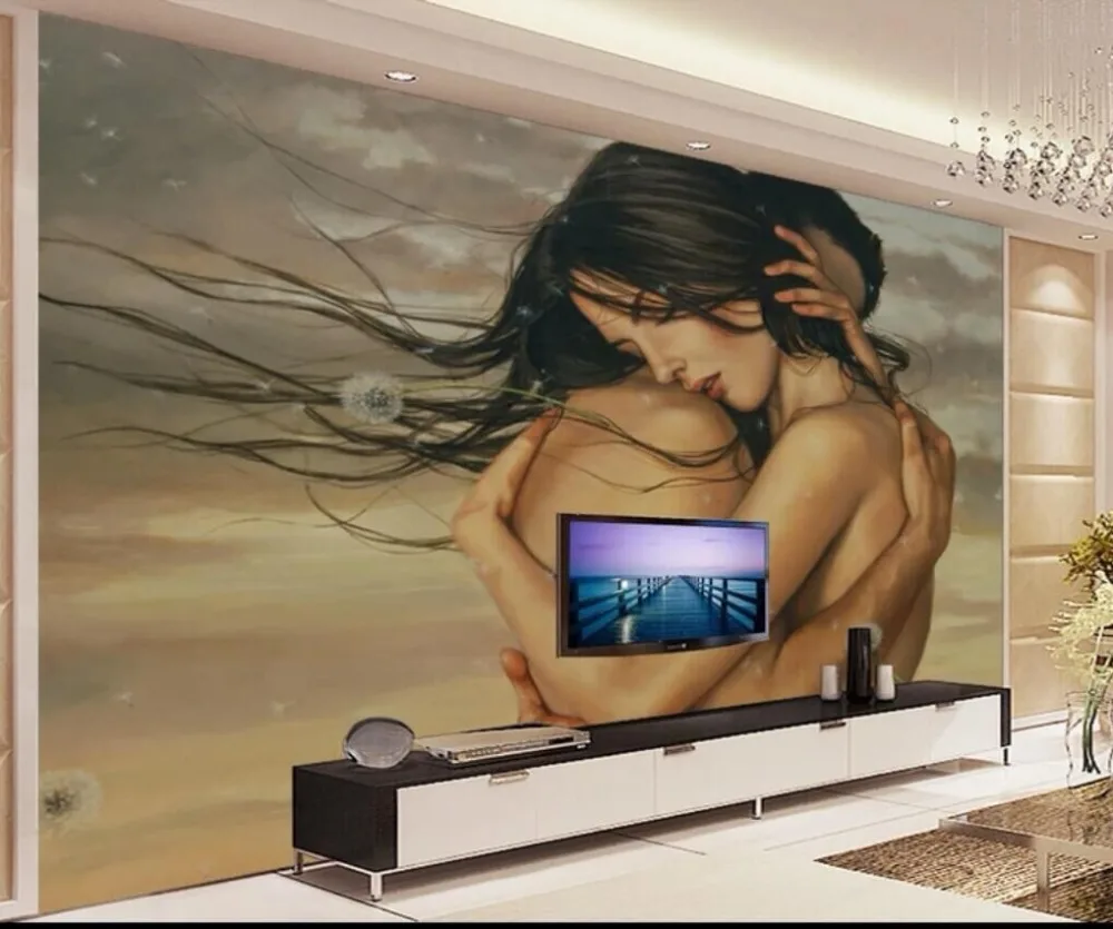 

Hand painted couple body painting TV background wall professional production wallpaper wallpaper