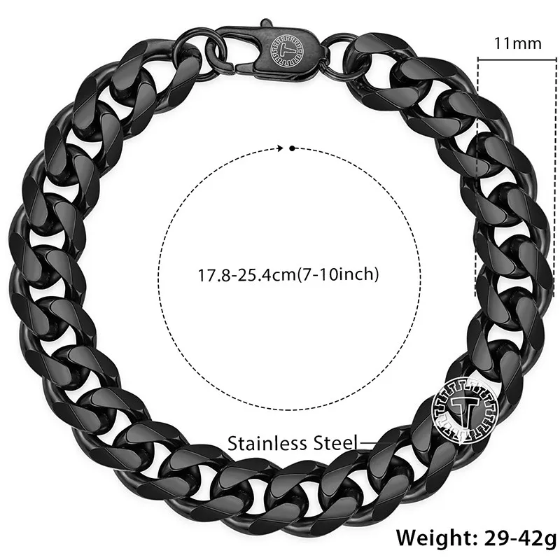 Нержавеющая сталь полированный браслет для Для мужчин звеньевая цепочка с крупными звеньями кубинской Для мужчин браслет черный, серебристый цвет золота ювелирные изделия 3/5/7/9/11 мм DKBM158 - Окраска металла: 11mm Black