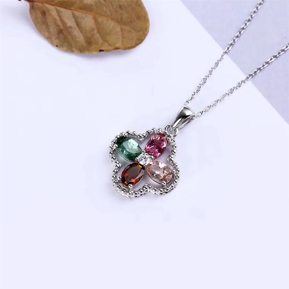 

925 Sterling Silver Jewelry Inlaid Necklace Gift Accessories With Simple Collarbone Multicolored Pendant Necklace for Lady Topaz