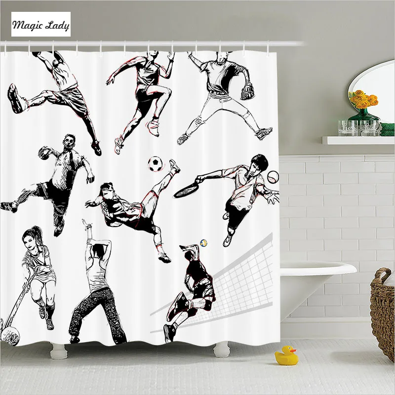Shower Curtain Bathroom Accessories Game Energetic Soccer Player Sport