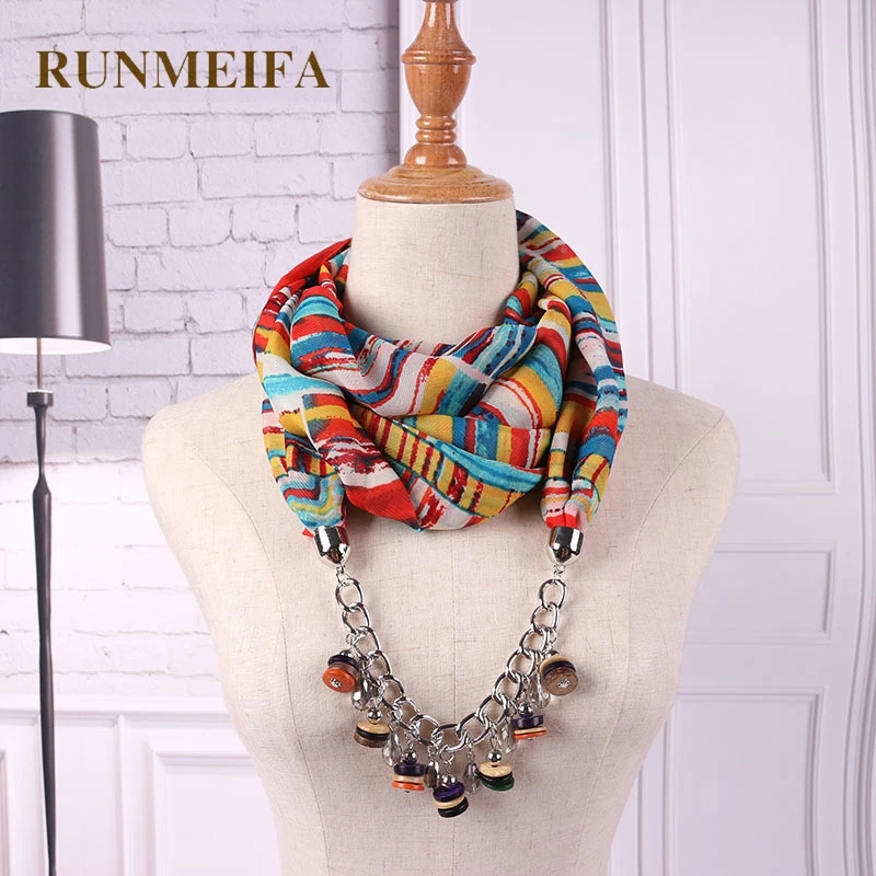 

RUNMEIFA Horsewhip Pendant Necklace Brand New Design Popular Fashion Scarf The Stripes Splicing Spliced Hang Pendant Women Scarf