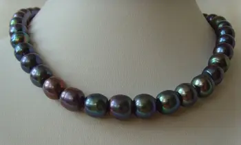 

18'' 9x10 MM SOUTH SEA GENUINE BLACK GREEN RED BAROQUE PEARL NECKLACE >>>girls choker necklace pendant Free shipping