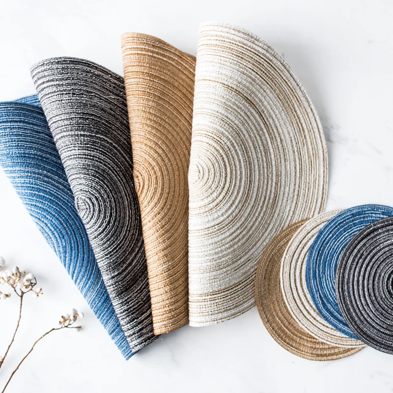 جولة نسج خط تحديد الموقع ل طاولة طعام المائدة سادة الجدول حصيرة للماء قابل للغسل المفارش منصات عاء كوستر الأزرق حصيرة 1 قطعة