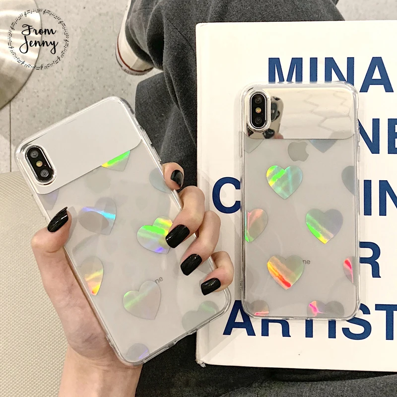

From Jenny Girly Heart Makeup Mirror for iPhone x xr xs max 6 6s 7 8 Plus Color Transparent Silicone Protected Soft Case
