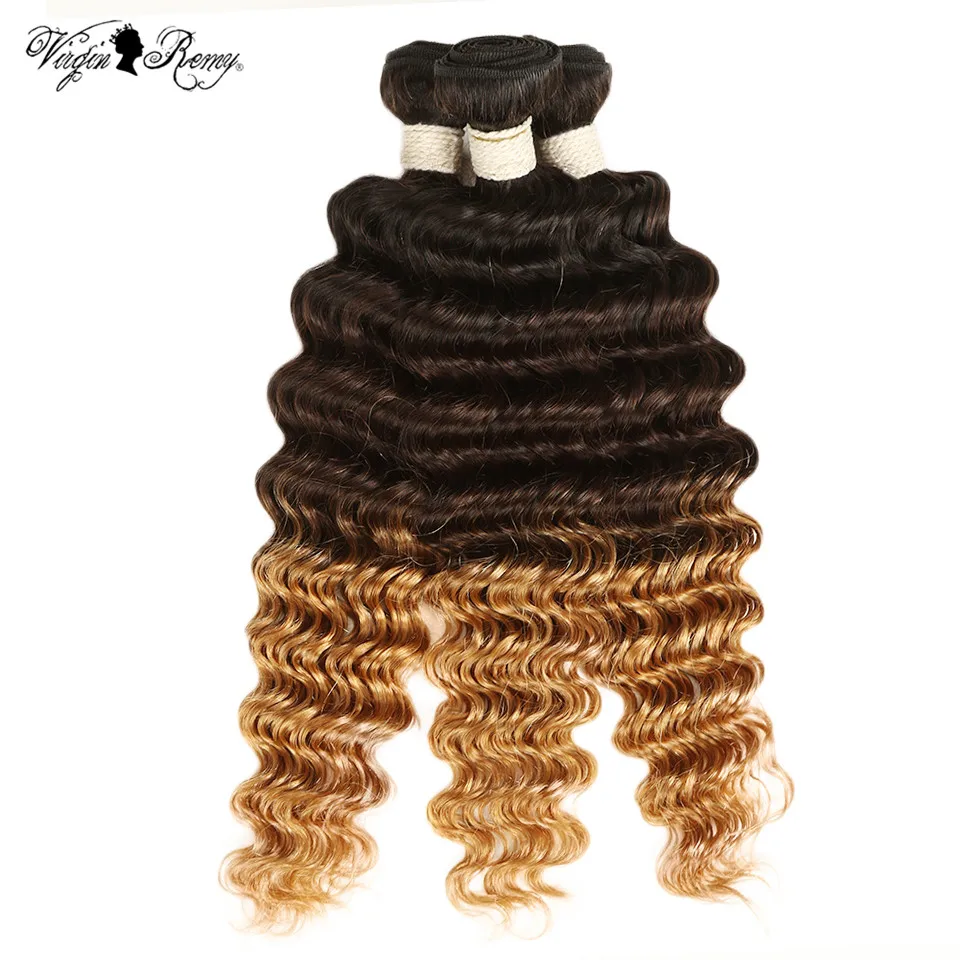 Queen Virgin Remy Deep Wave Bundles Ombre Brazilian Human Hair Weave Bundles T1B/4/27 Honey Blonde Hair Extensions 1 3 4 Bundles