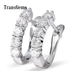 Transgems Муассанит Серьги-кольца 14 k White Gold Huggie Тип Хооп Серьги с 1 БКМ 3 мм FGH Муассанит "U" обруч серьги