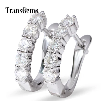 

Transgems Moissanite Hoop Earrings 14k White Gold Huggie Type Hoop Earrings with 1 CTW 3MM FGH Moissanite "U" Hoop Earrings