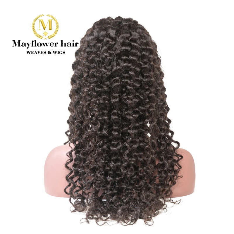 Mayflower девственные волосы полный парик шнурка свободные глубокая волна 150% Плотность отбеленные узел ручной связали с ребенком волос