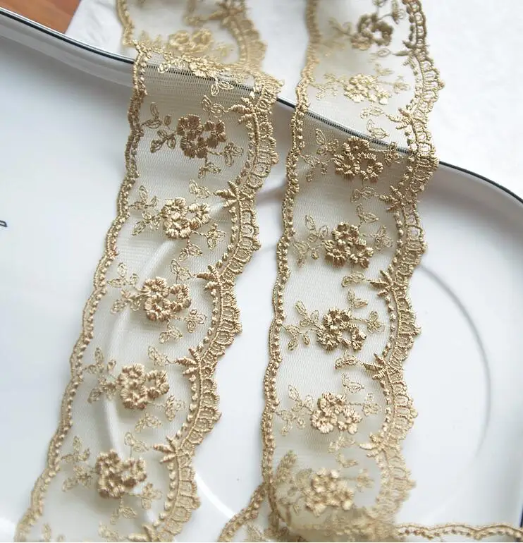 Lace Garment Accessories Lace Sewing Supplies Lace Accessories Lace Sewing Accessories 3 Meters Champagne Gold Thread Flower Net Dress Lace Trim Embroidery Lace 4.5cm Width