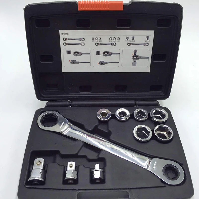 10pcs Double-end One-way Spanner Wrench Hand Tools Combination Ratchet Set Home Auto Repair Tool Kit | Инструменты