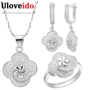 

Uloveido Silver Jewelry Sets Wedding Accessories Flower Bridal Jewelry Set Fashion Ornamentation 2016 New Necklace Earring T106