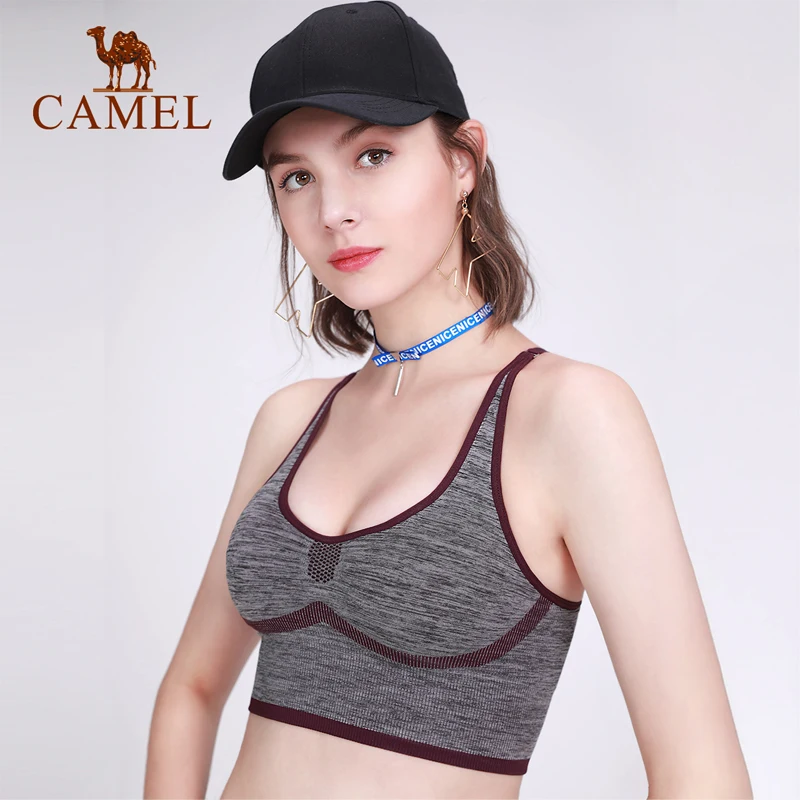

CAMEL Sports Bra Women Tops Fitness Yoga Gym Running Crop Top Seamless Push up Anti-Sweat Full Cup High Stretch Slim Fit