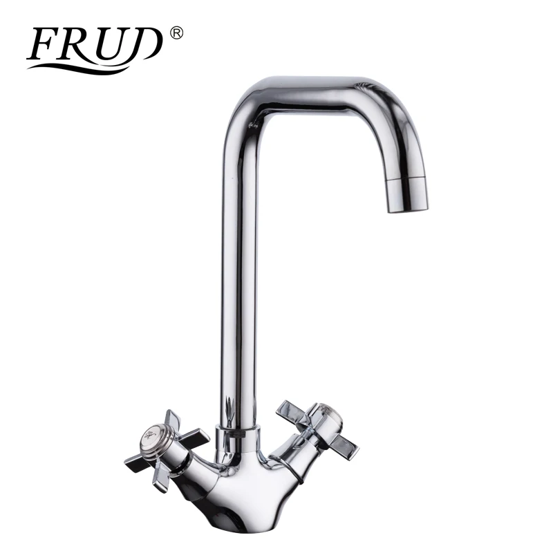 

FRUD new 1 set Kitchen Sink Water Tap dual Handle Chrome Faucet Hot and Cold Water Swivel Mixer 360 rotation Kitchen Tap R40624