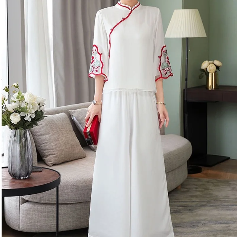 Современный китайский Cheongsam Qipao Женский комплект из двух предметов женские
