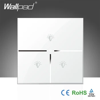 

Luxury Wallpad White Glass LED Light UK 110~250V 3 Gang Phone Wifi Wireless Remote Controlled Power Light Switch,Free Shipping